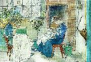 Carl Larsson syende jantor-flickor som sy vid fonstret Sweden oil painting artist